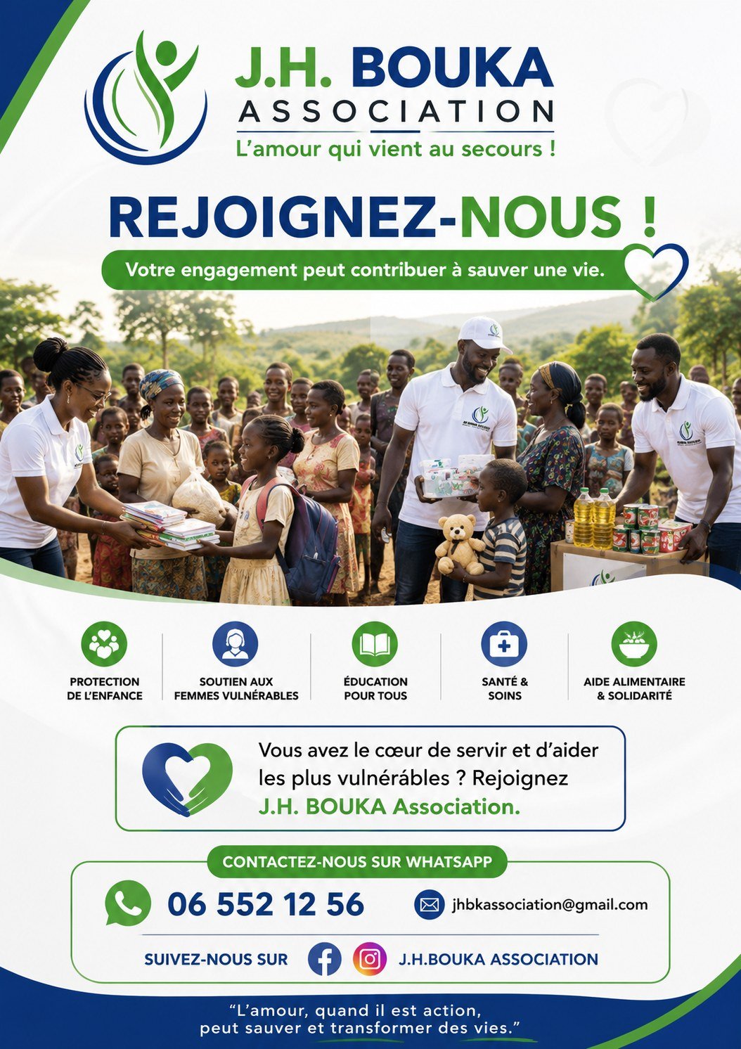 Rejoignez J.H.BOUKA Association — votre engagement peut contribuer à sauver une vie